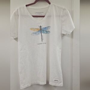 Life Is Good Dragonfly “Change Is Good” Crusher V-Neck Tee Medium